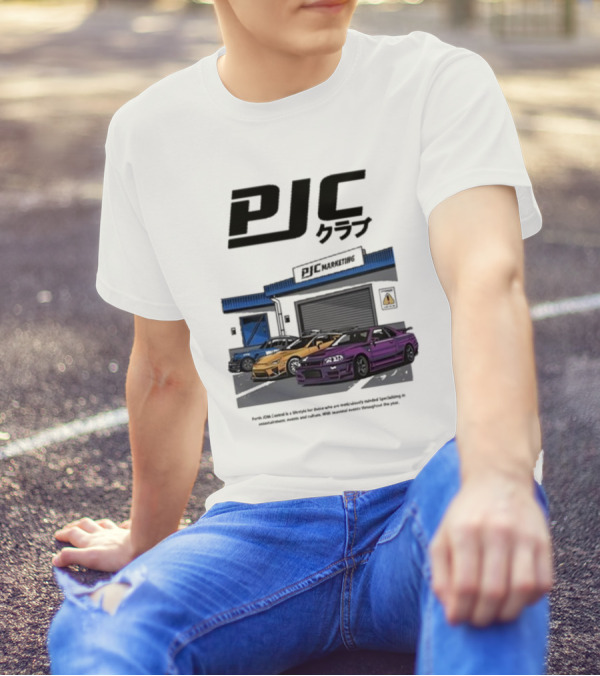 PJC クラブ Perth JDM Central PJC Marketing Garage Cars T-Shirt