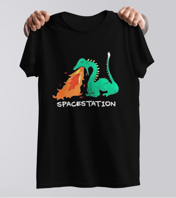 Spacestation Dragon Breathing Fire Gaming T-Shirt