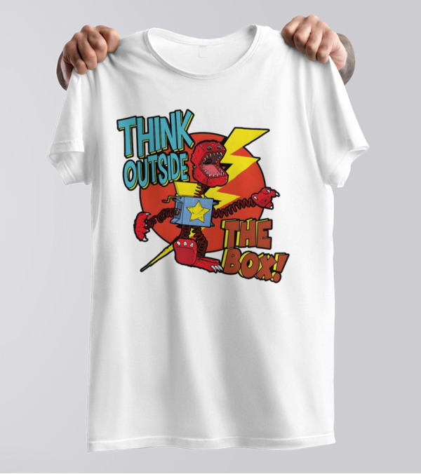 Think Outside The Box Red Monster With Lightning And Star Box Elements T-Shirt