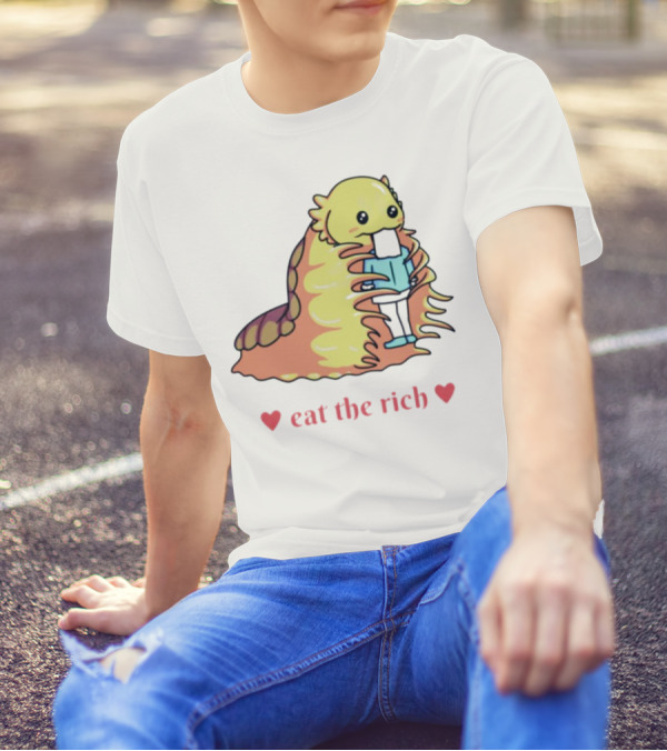 Heart Eat The Rich Space Slug Hugging Person T-Shirt