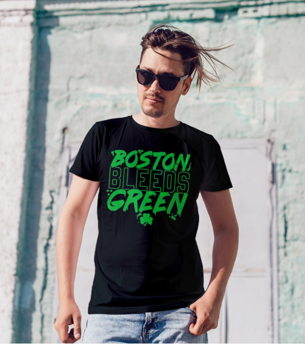 Boston Bleeds Green Celtics Basketball Shamrock Spirit T-Shirt