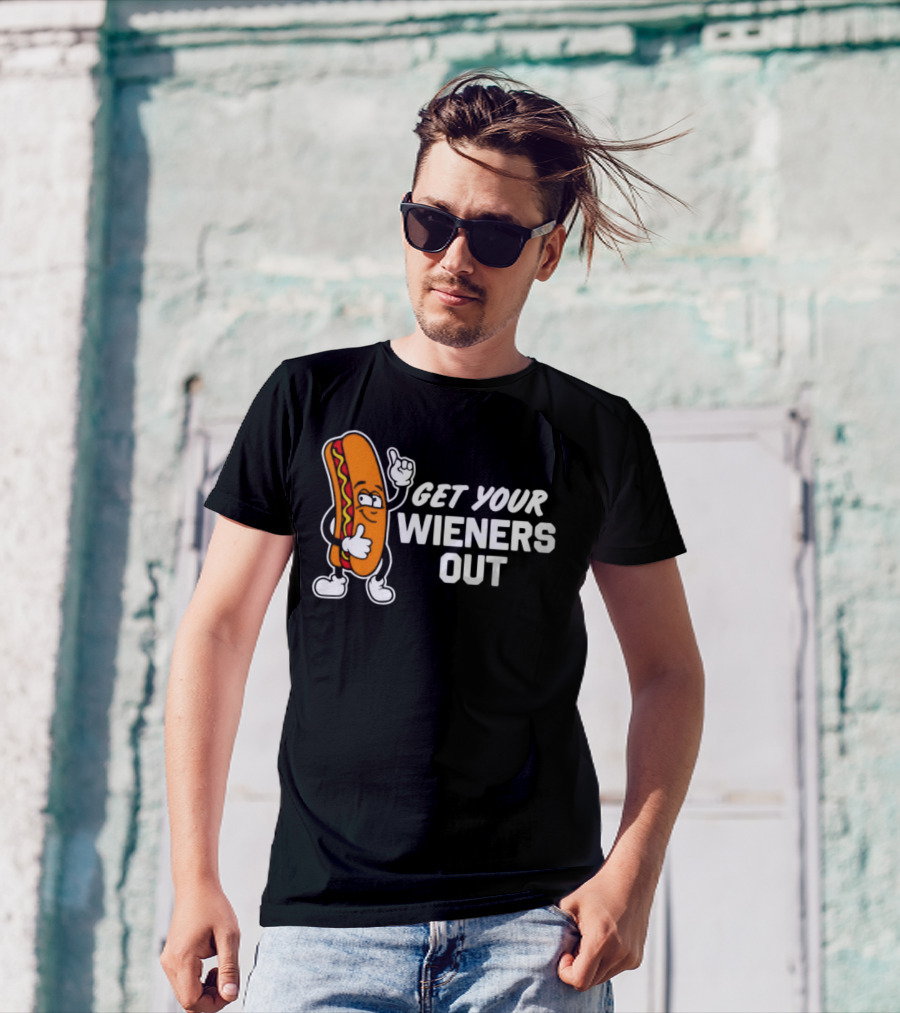 Get Your Wieners Out Animated Hotdog Thumbs Up Comedy T-Shirt