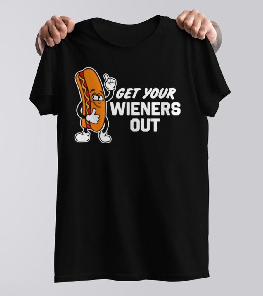 Get Your Wieners Out Animated Hotdog Thumbs Up Comedy T-Shirt