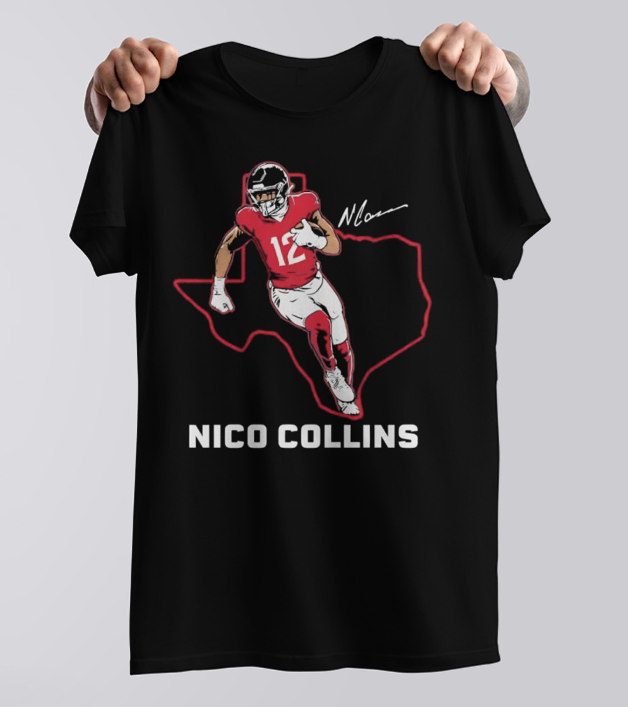 Nico Collins 12 Houston Texans State Outline Signature T-Shirt