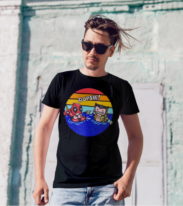 Wolverine Deadpool Oopsie Summer Claws Retro Rainbow Swim Fun T-Shirt