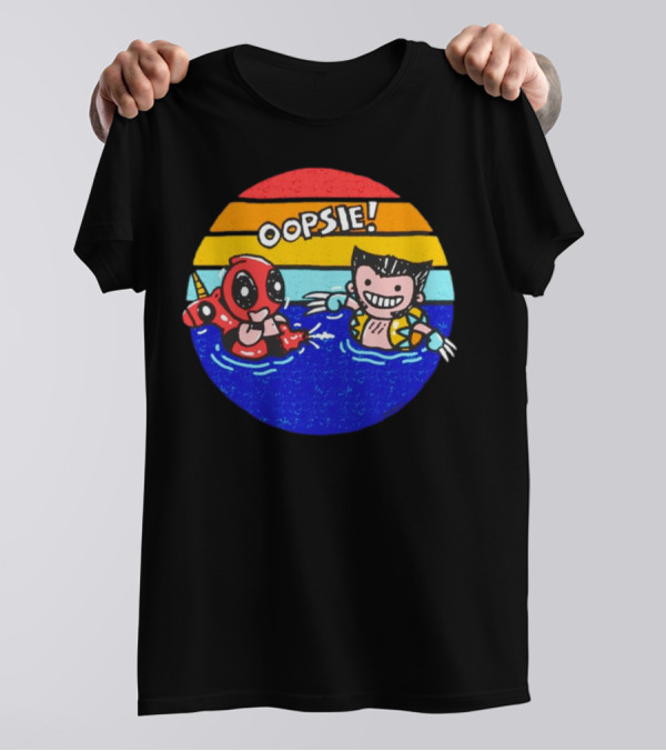 Wolverine Deadpool Oopsie Summer Claws Retro Rainbow Swim Fun T-Shirt
