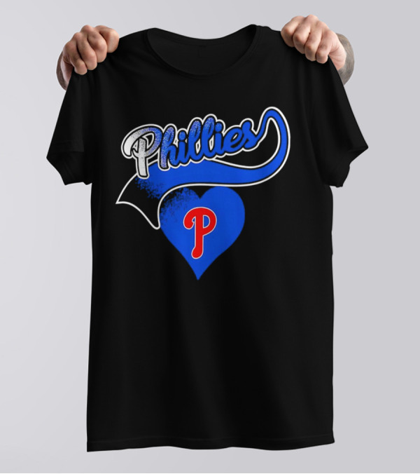 Phillies Heart Blue P Logo Baseball T-Shirt