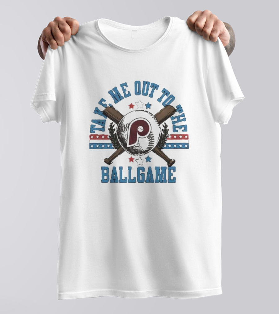 Philadelphia Phillies Take Me Out To The Ballgame Patriotic Stars And Bats T-Shirt