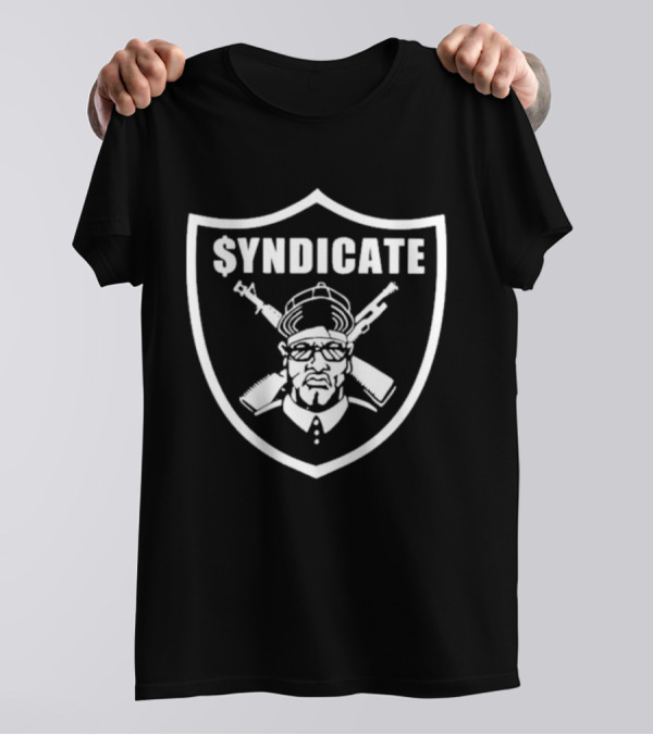 Syndicate Shield Icon With Armed Figure And Hip-Hop Influence T-Shirt