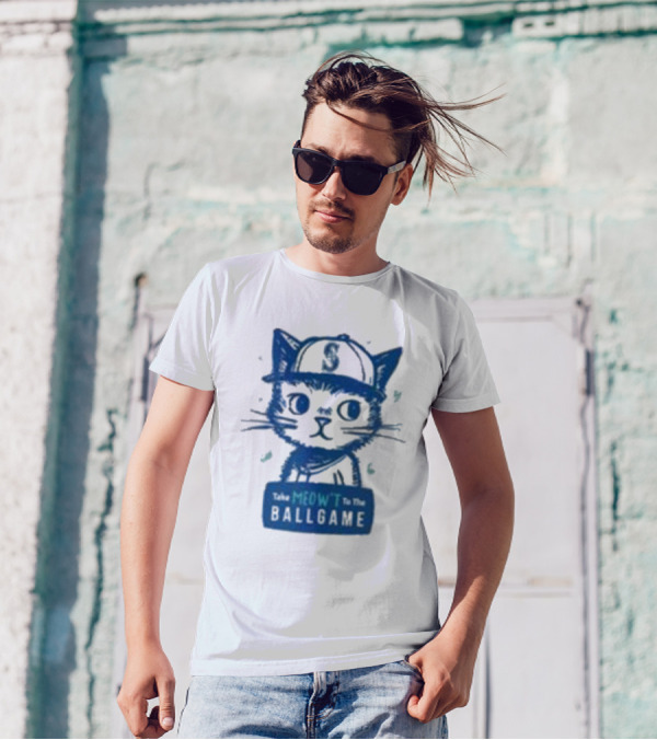 Mariners Take Meow’t To The Ballgame Cat In Baseball Cap T-Shirt