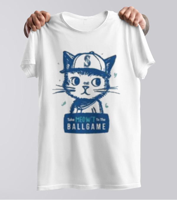Mariners Take Meow’t To The Ballgame Cat In Baseball Cap T-Shirt