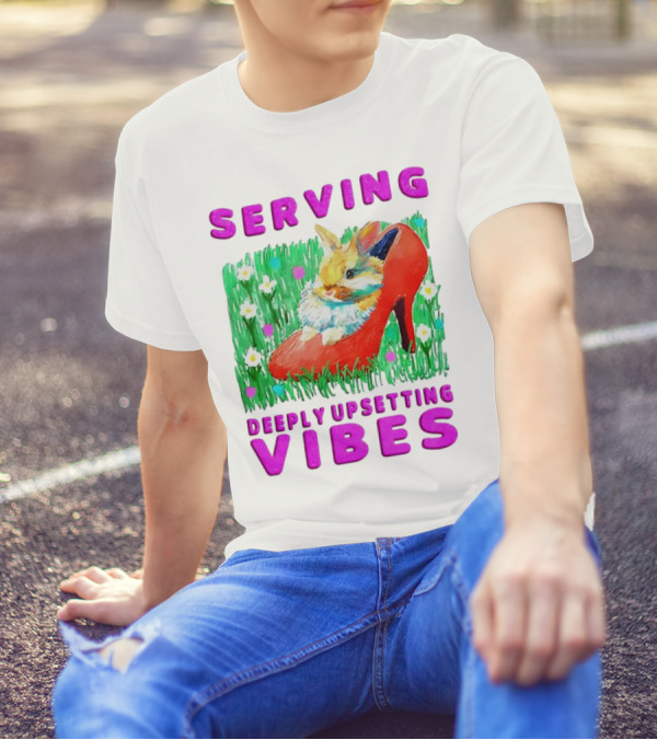 Serving Deeply Upsetting Vibes Bunny In Red High Heel With Flowers T-Shirt