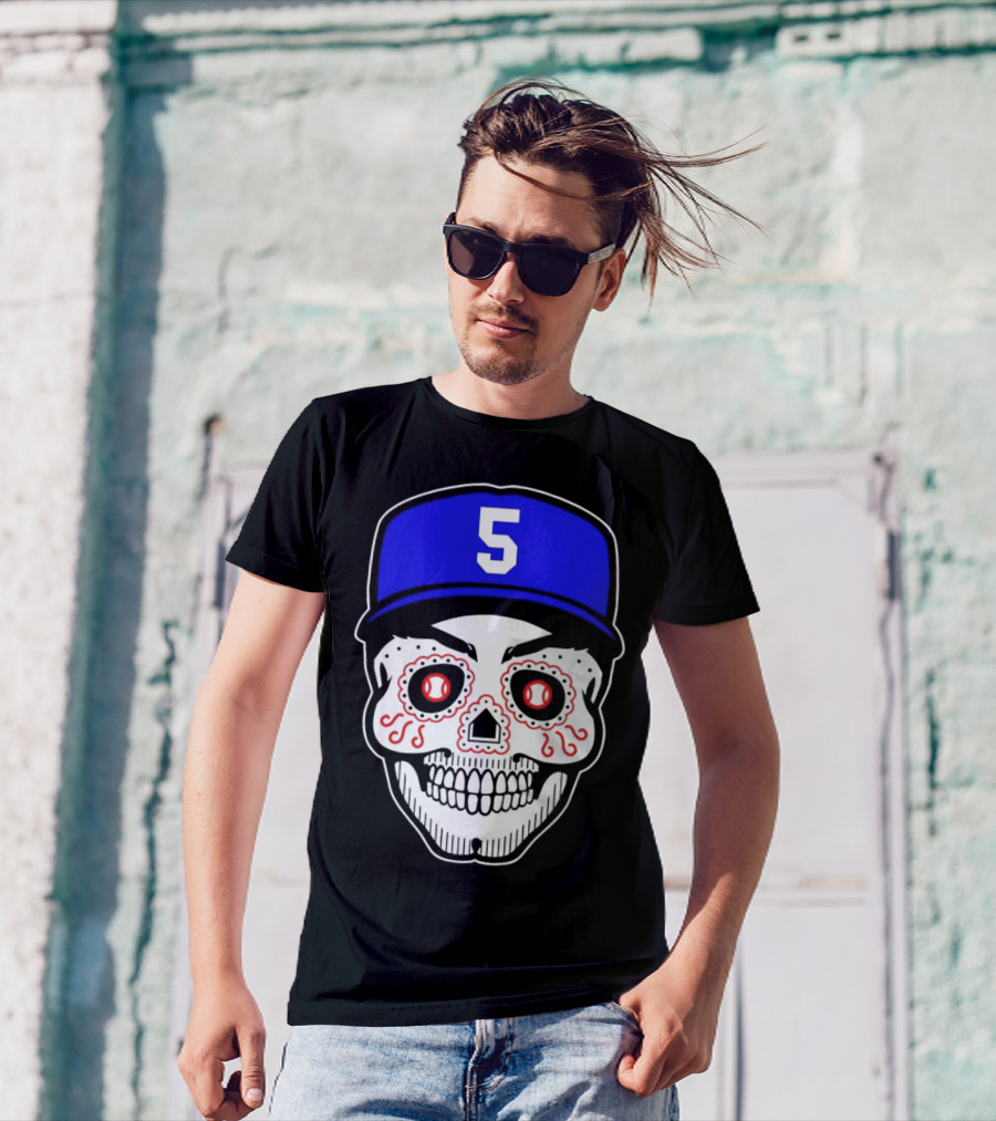 Freddie Freeman Sugar Skull Design Los Angeles Dodgers Number 5 Baseball Cap T-Shirt