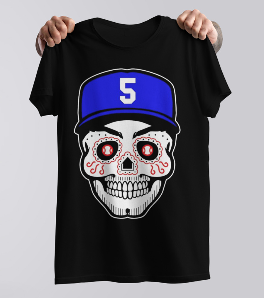 Freddie Freeman Sugar Skull Design Los Angeles Dodgers Number 5 Baseball Cap T-Shirt