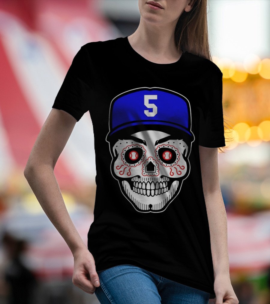 Freddie Freeman Sugar Skull Design Los Angeles Dodgers Number 5 Baseball Cap T-Shirt