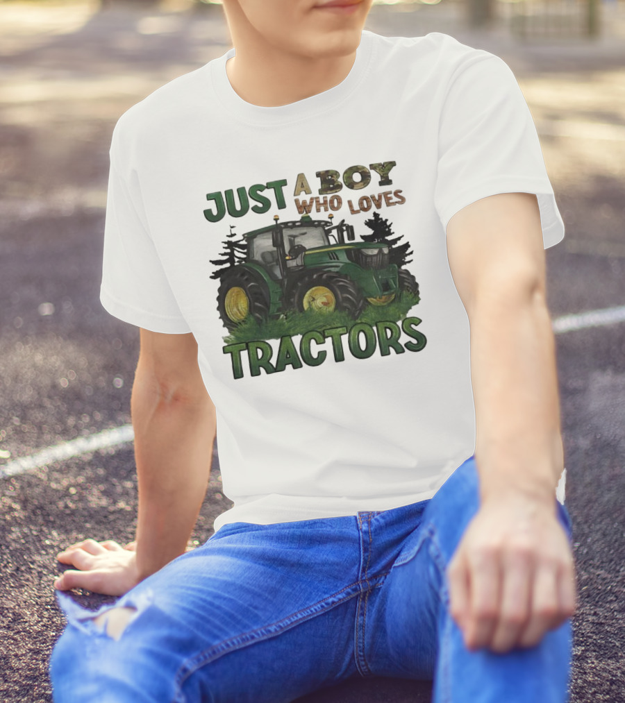 Just A Boy Who Loves Tractors With Green Farm Tractor Image T-Shirt