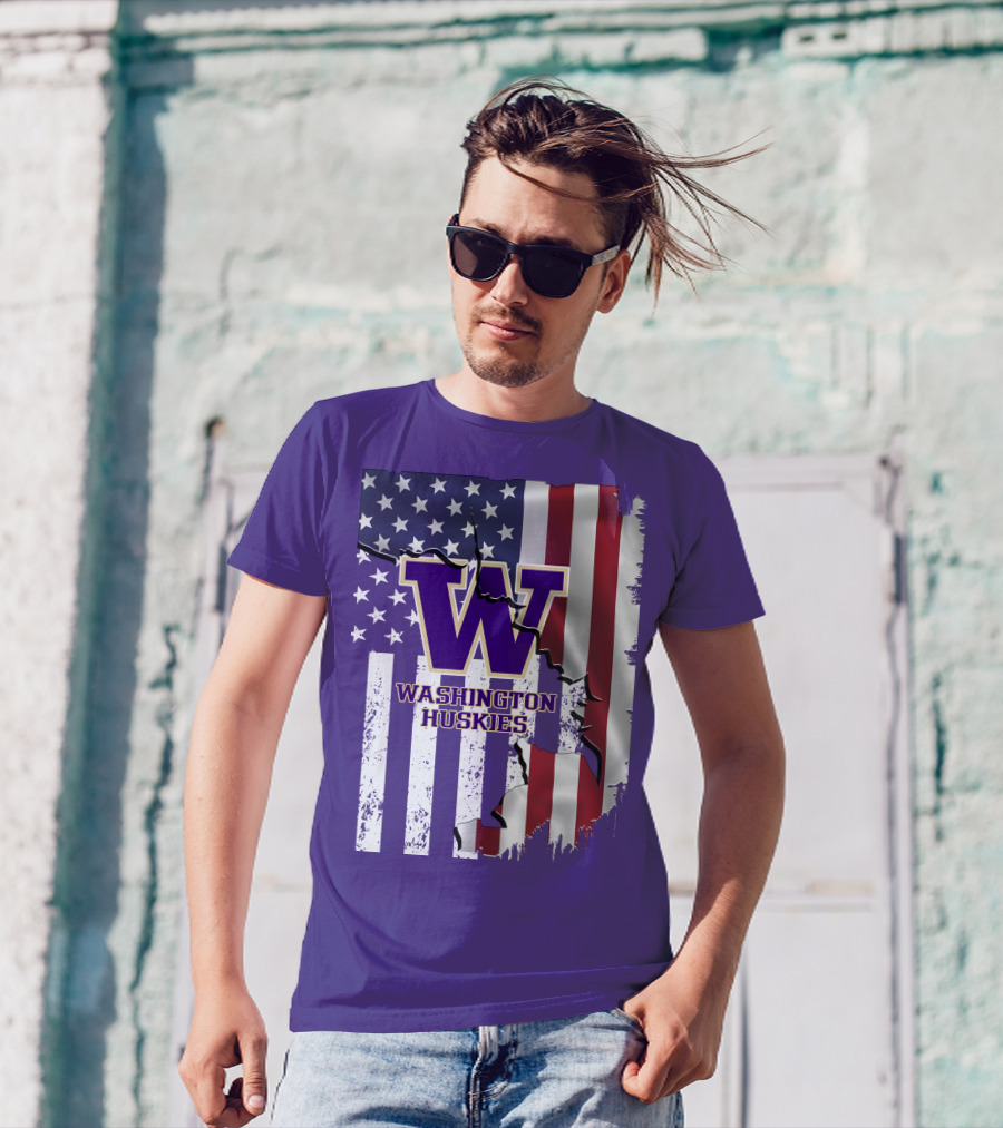 Washington Huskies W Logo American Flag T-Shirt
