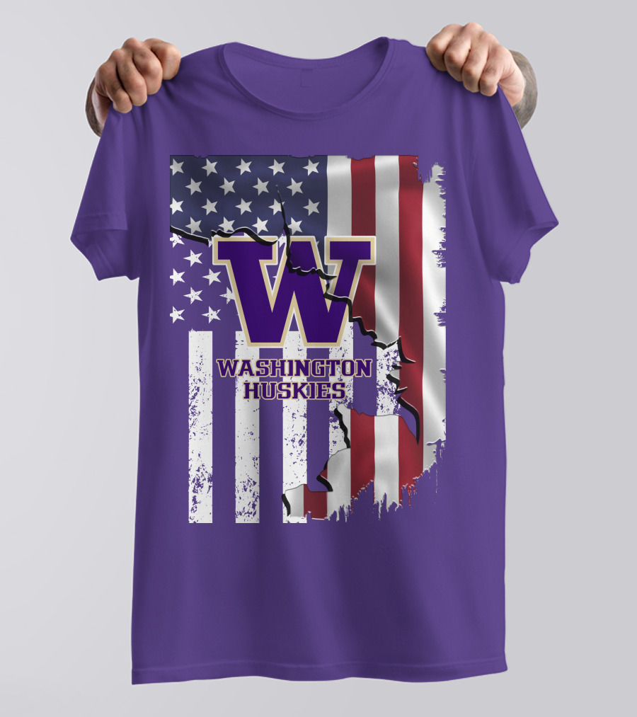 Washington Huskies W Logo American Flag T-Shirt