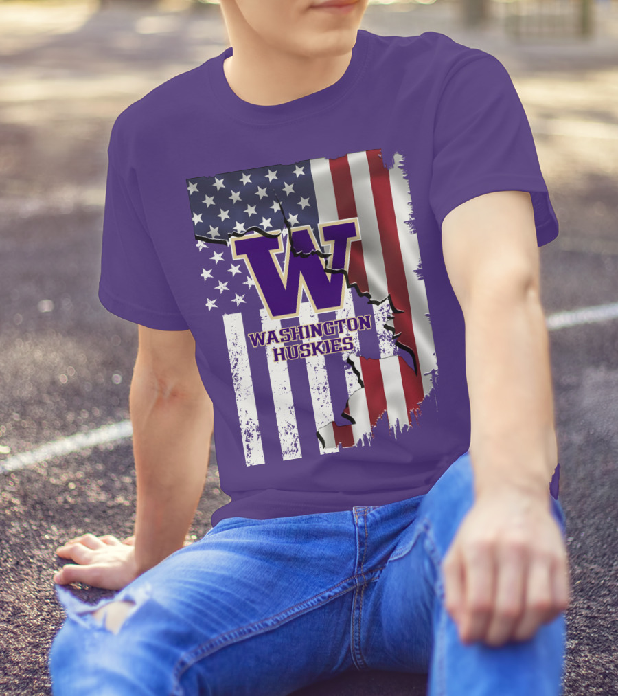 Washington Huskies W Logo American Flag T-Shirt