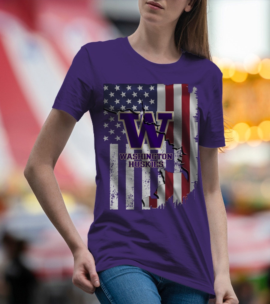 Washington Huskies W Logo American Flag T-Shirt