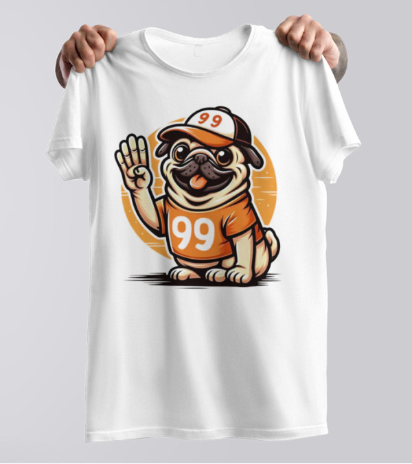 99 Pug Dog Sports Cap And Jersey With Number T-Shirt