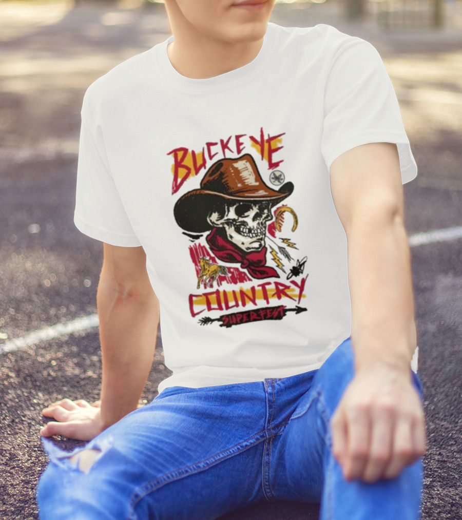 Buckeye Country Superfest Skeleton Cowboy With Horse And Lasso T-Shirt