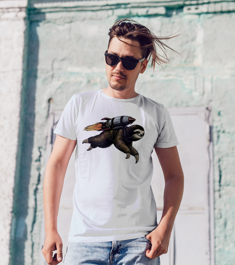 Sloth With Rocket-Powered Jetpack In Flight T-Shirt
