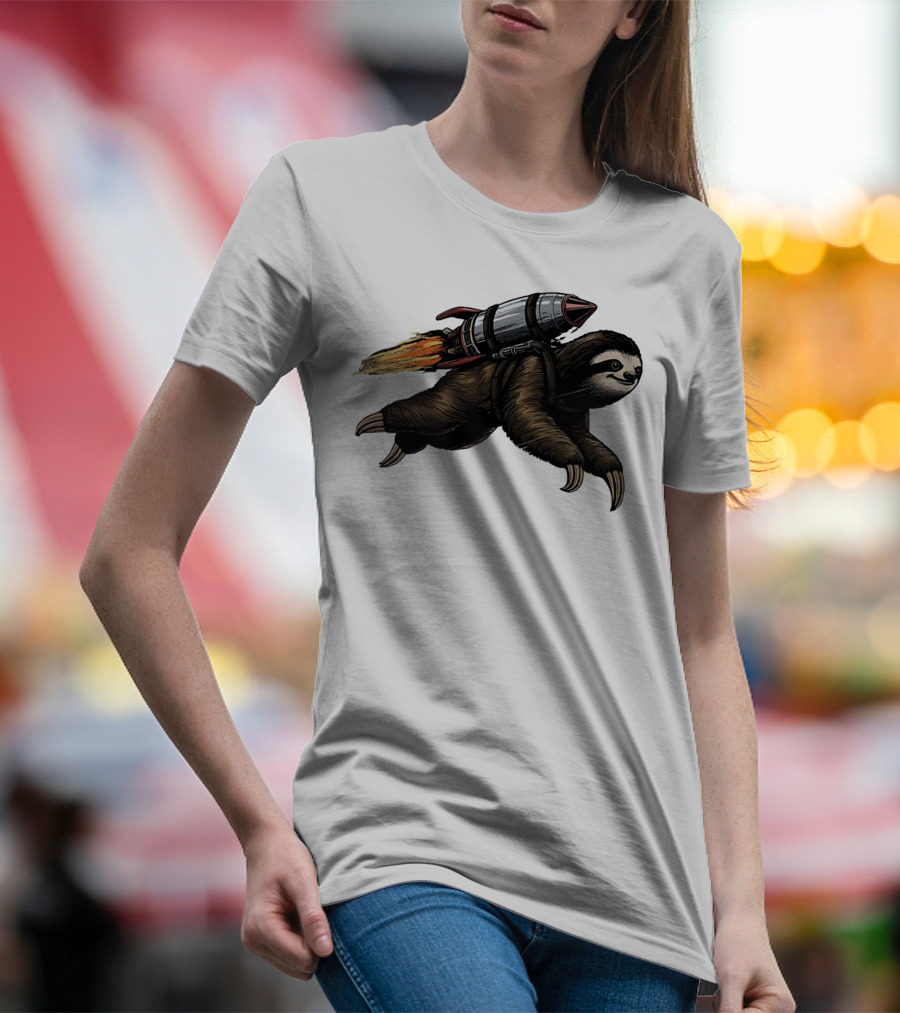 Sloth With Rocket-Powered Jetpack In Flight T-Shirt