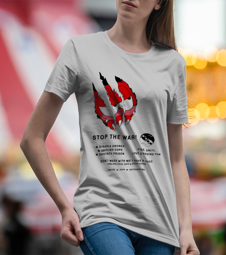 Garfield Stop The War Disable Drones Abolish Cops Destroy Prison Piss Unity Love Having Fun T-Shirt