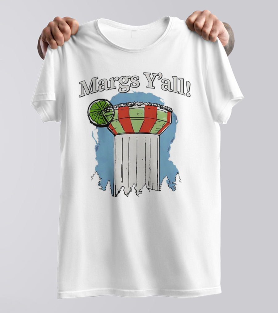 Margs Y'all Margarita Glass Water Tower Lime Slice T-Shirt