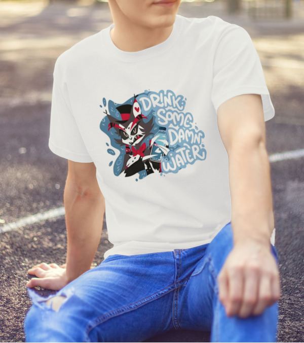 Drink Some Damn Water Wolf Holding Bottle T-Shirt