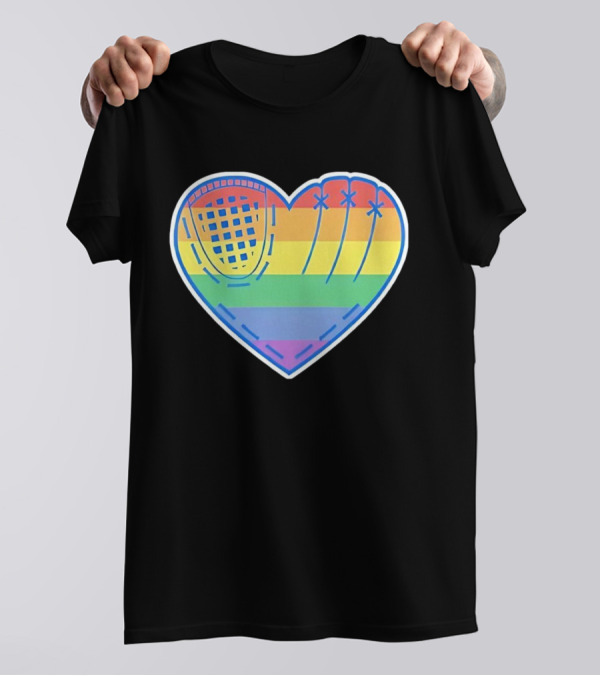 Pride Rainbow Striped Baseball Glove Heart T-Shirt