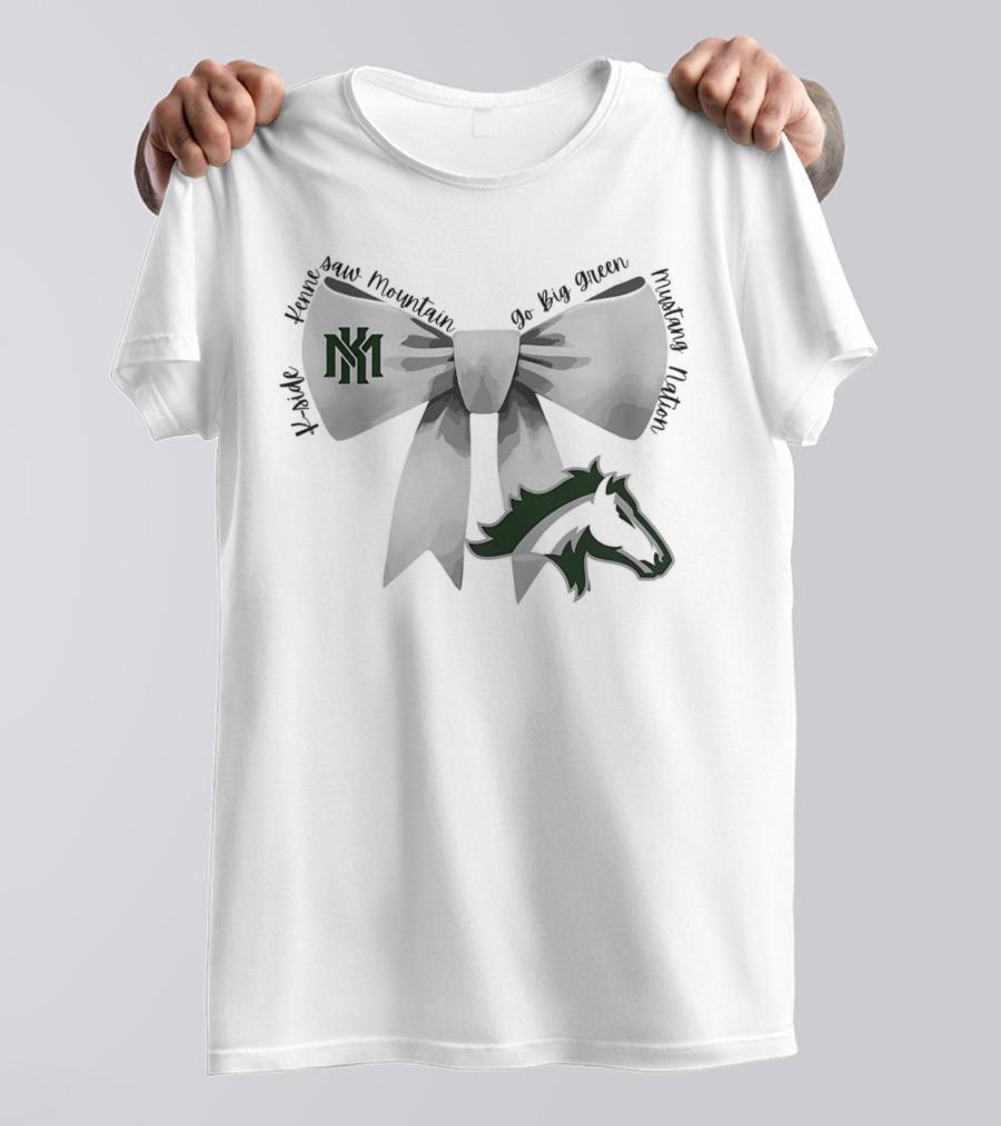Bowtie Kennesaw Mountain Mustangs K-M Go Big Green Mustang Nation T-Shirt