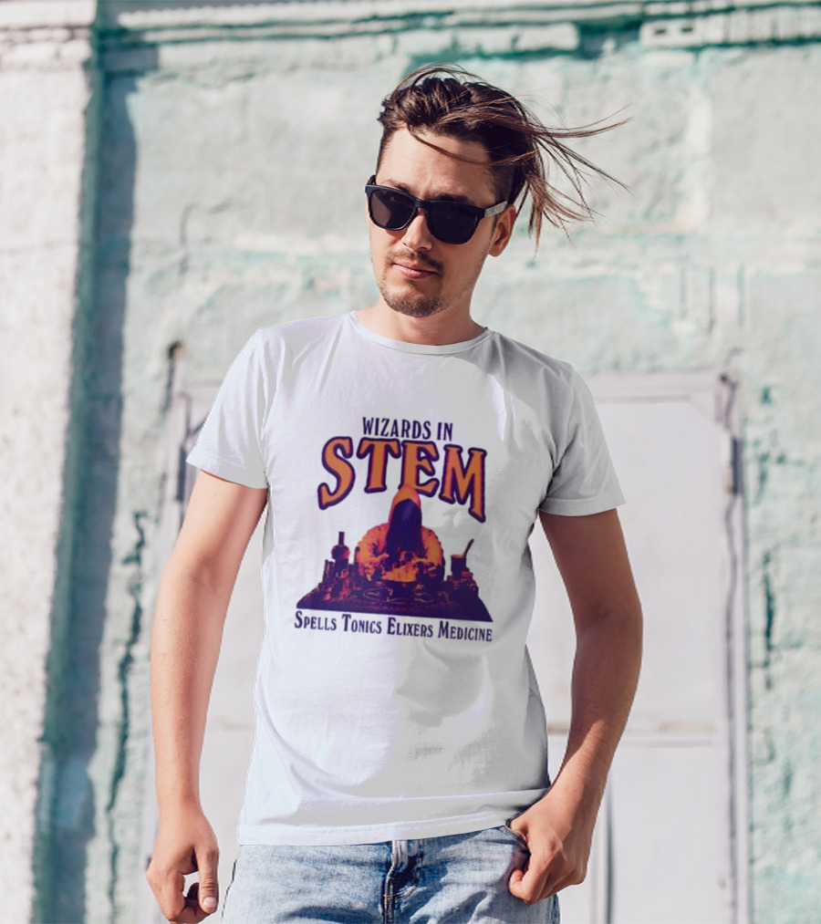 Wizards In STEM Spells Tonics Elixers Medicine Hooded Figure With Potions T-Shirt