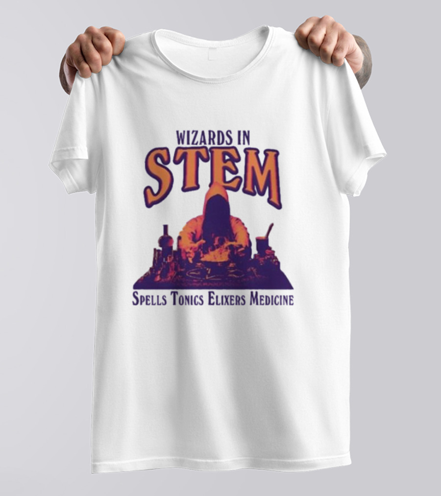 Wizards In STEM Spells Tonics Elixers Medicine Hooded Figure With Potions T-Shirt
