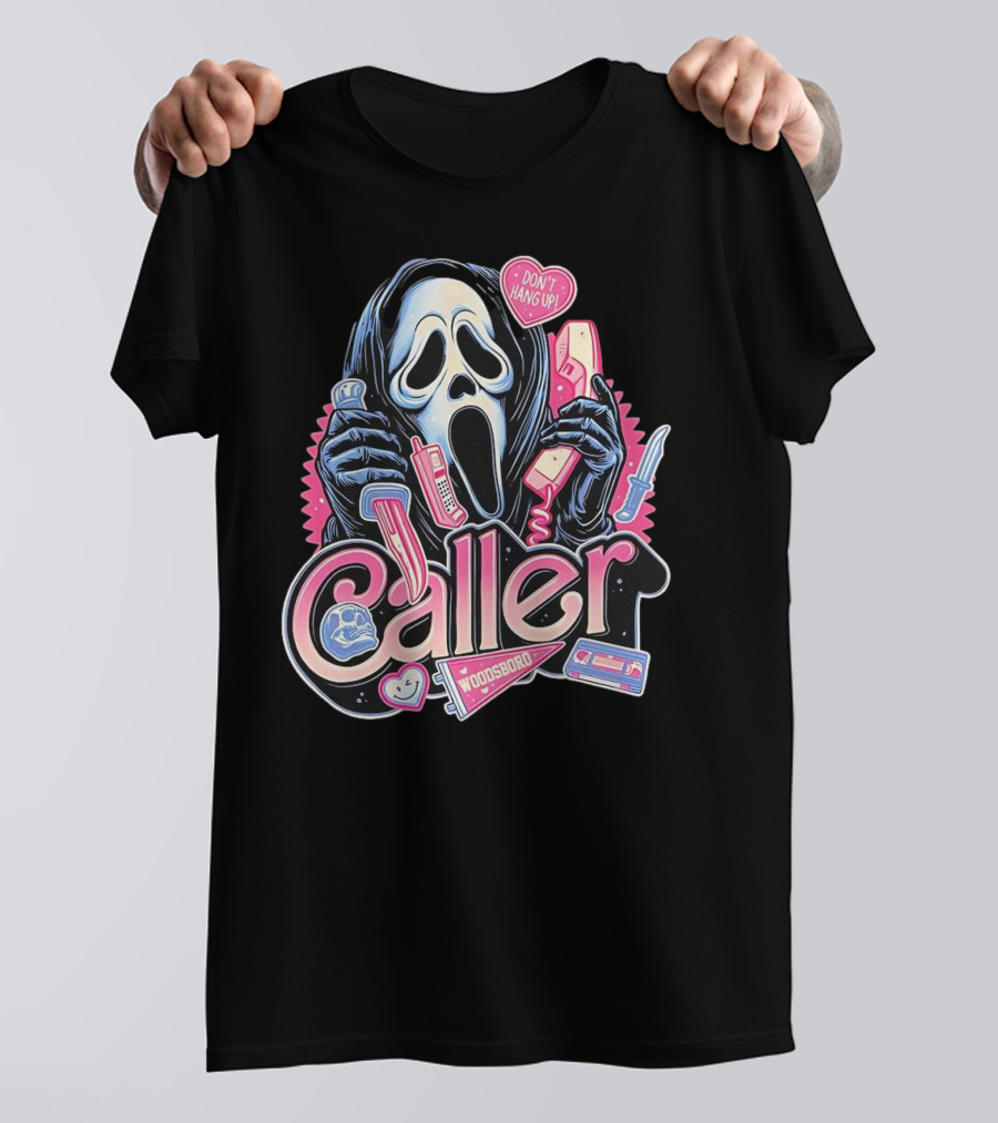 Caller Ghostface Woodsboro Don't Hang Up Pink Telephone Knife T-Shirt