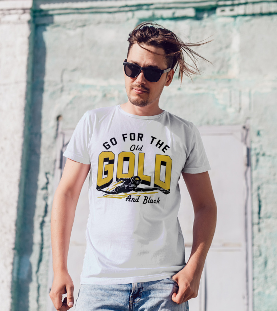 Go For The Old Gold And Black Gold Letters Swimming Scene T-Shirt