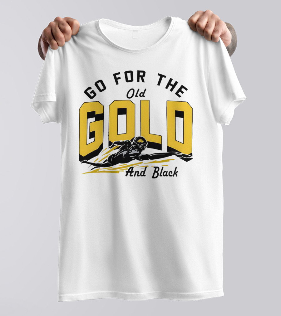 Go For The Old Gold And Black Gold Letters Swimming Scene T-Shirt