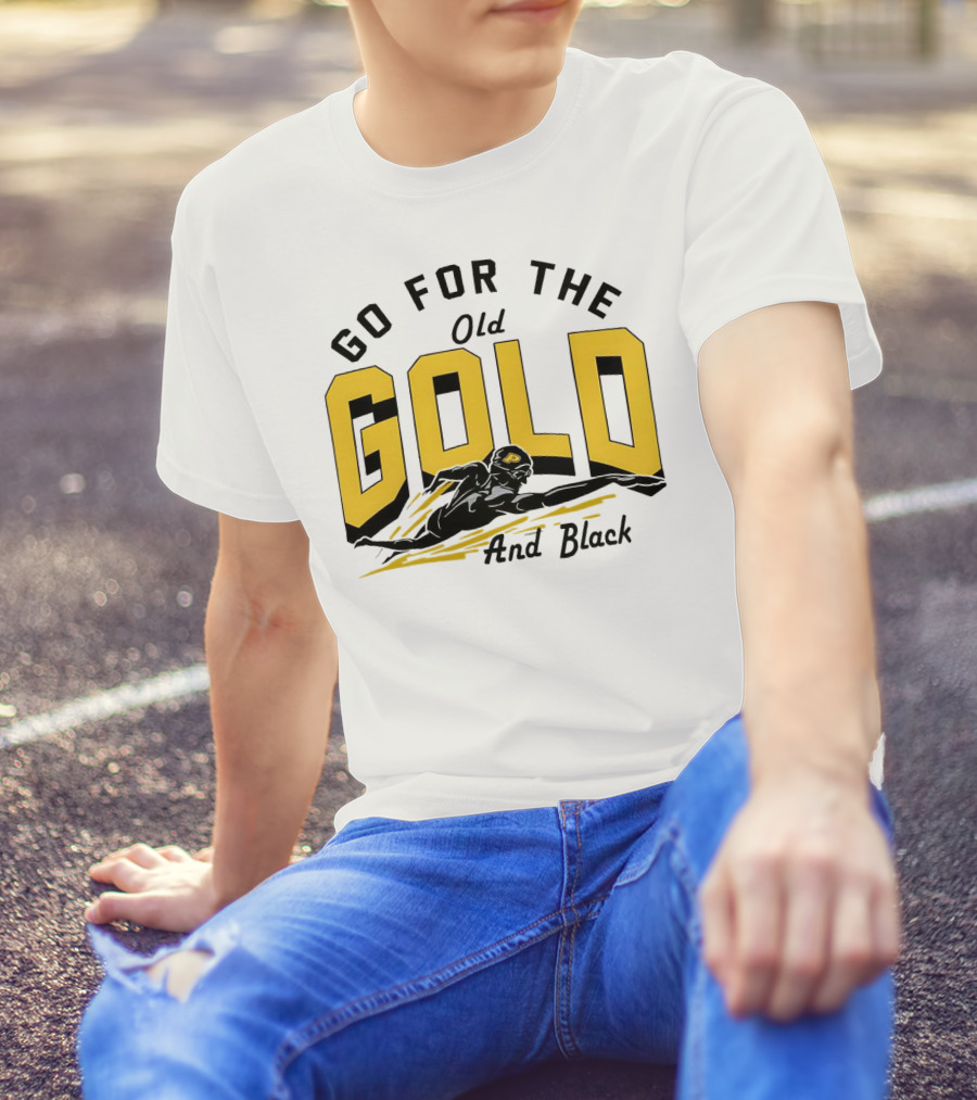 Go For The Old Gold And Black Gold Letters Swimming Scene T-Shirt