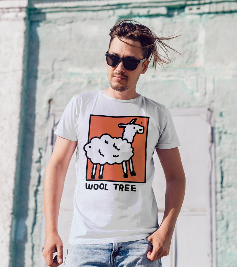 Wool Tree Black Sheep Illustration On Orange Background T-Shirt