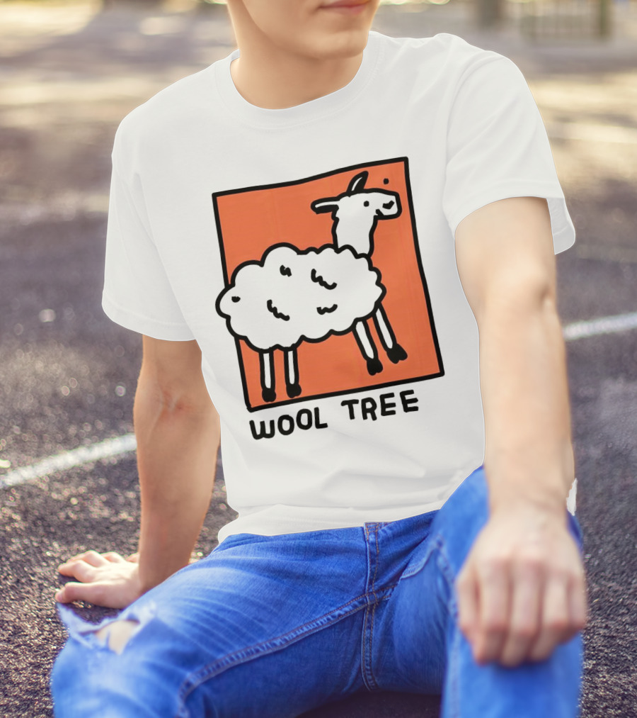 Wool Tree Black Sheep Illustration On Orange Background T-Shirt