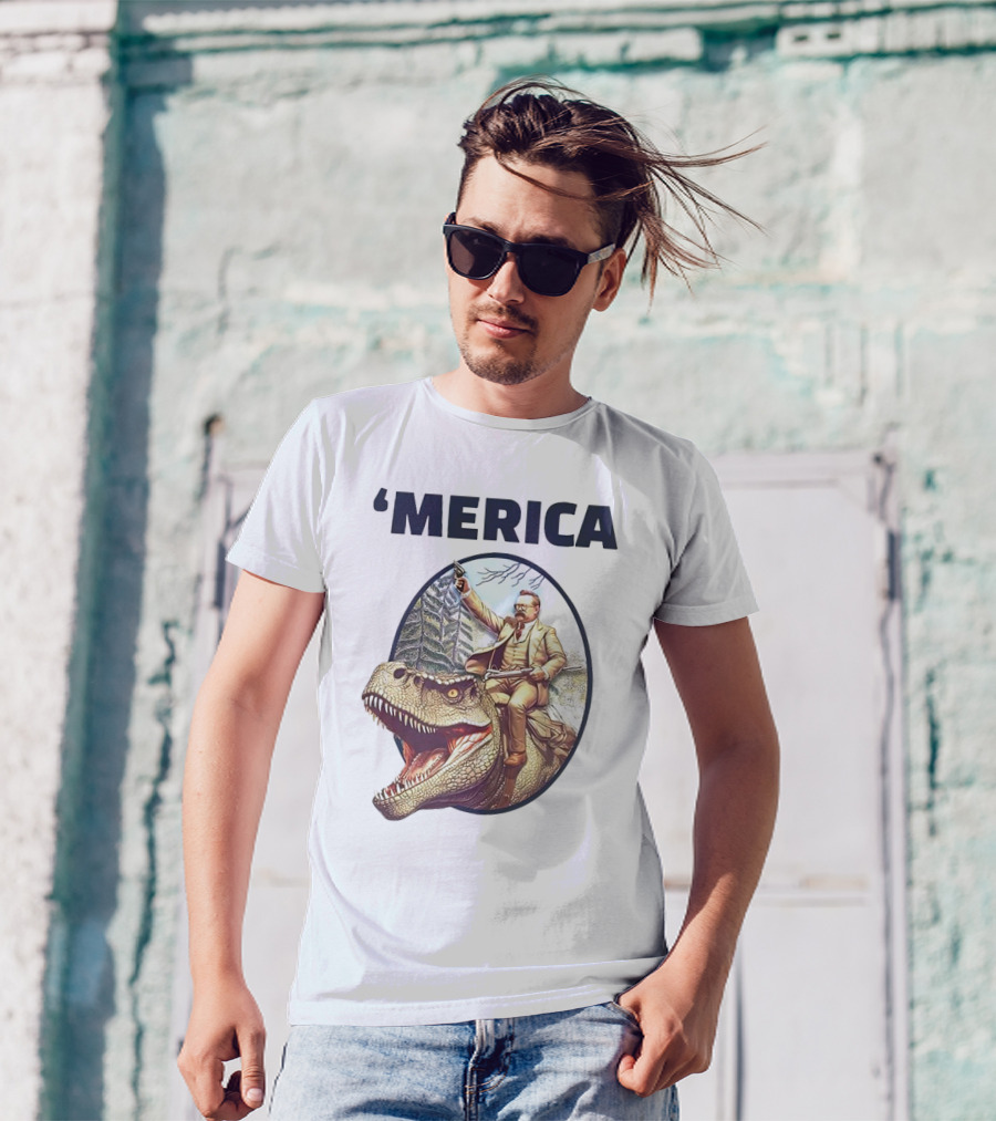 'Merica Chris Long Teddy Roosevelt Riding Allosaurus T-Shirt