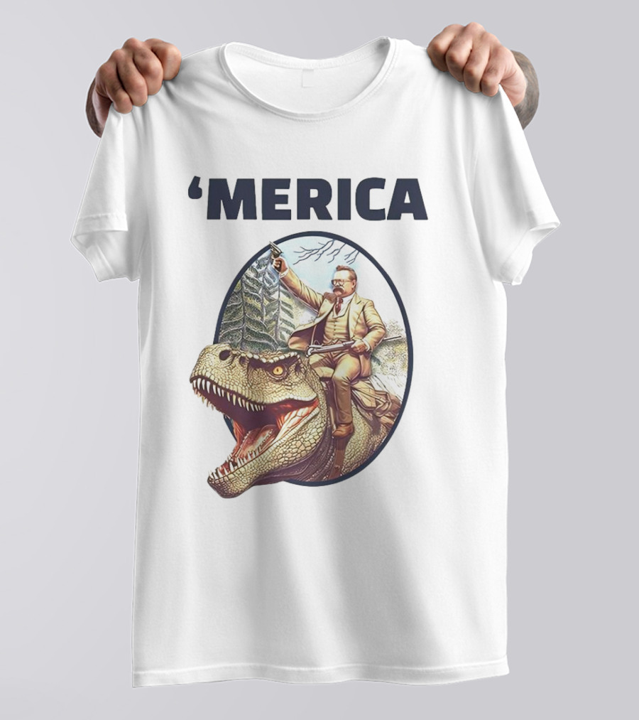 'Merica Chris Long Teddy Roosevelt Riding Allosaurus T-Shirt