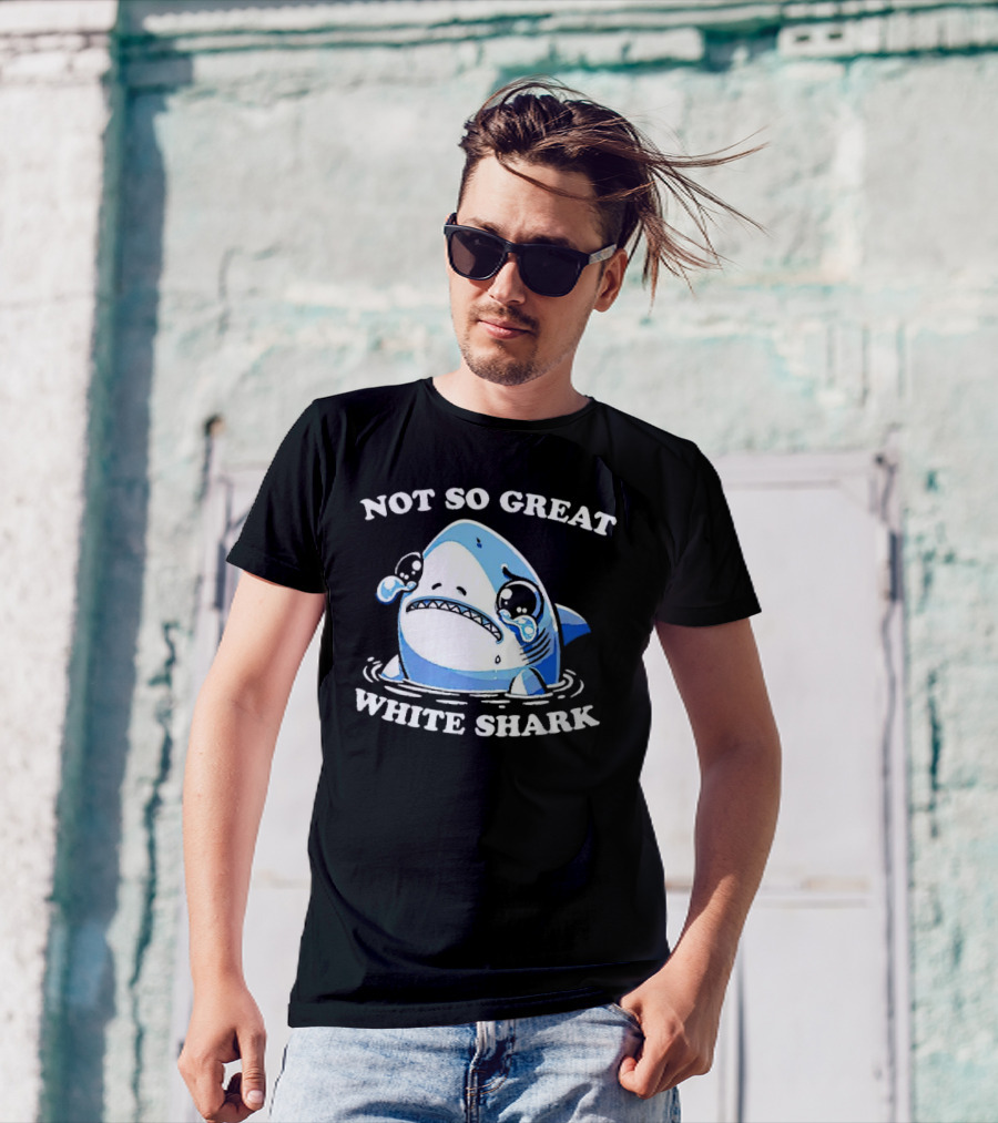 Not So Great White Shark Sad Crying Cartoon T-Shirt
