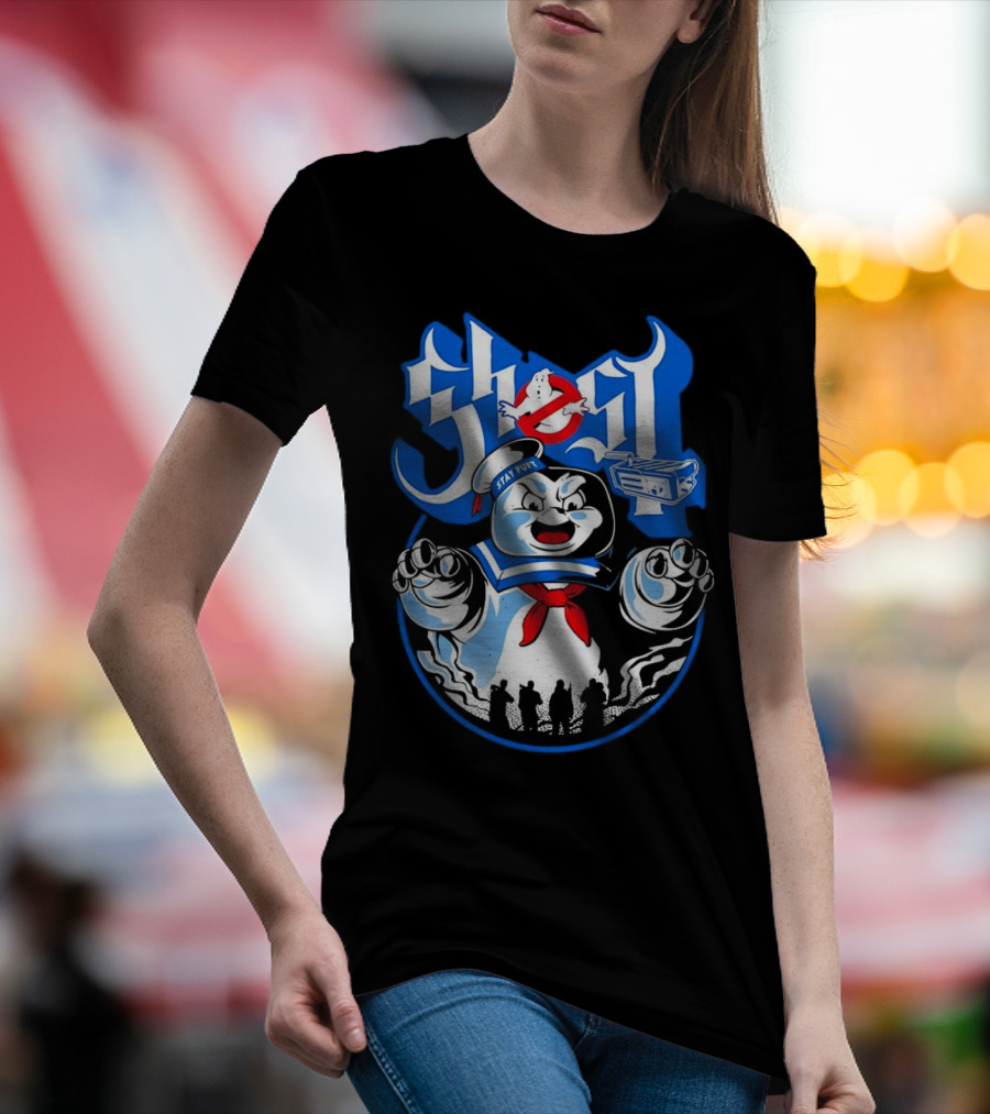 Stay Puft Marshmallow Man Ghostbusters Inspired With Ghostbusters Logo T-Shirt