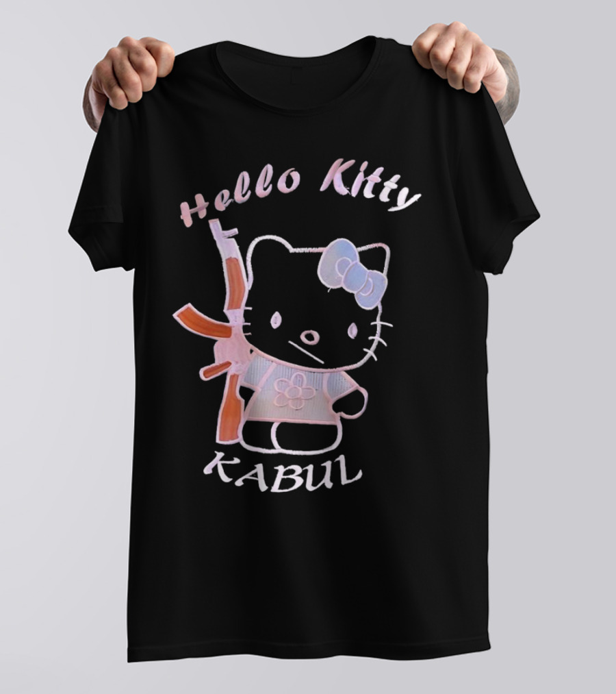Hello Kitty Kabul Playful Twist On Iconic Character With Rifle T-Shirt