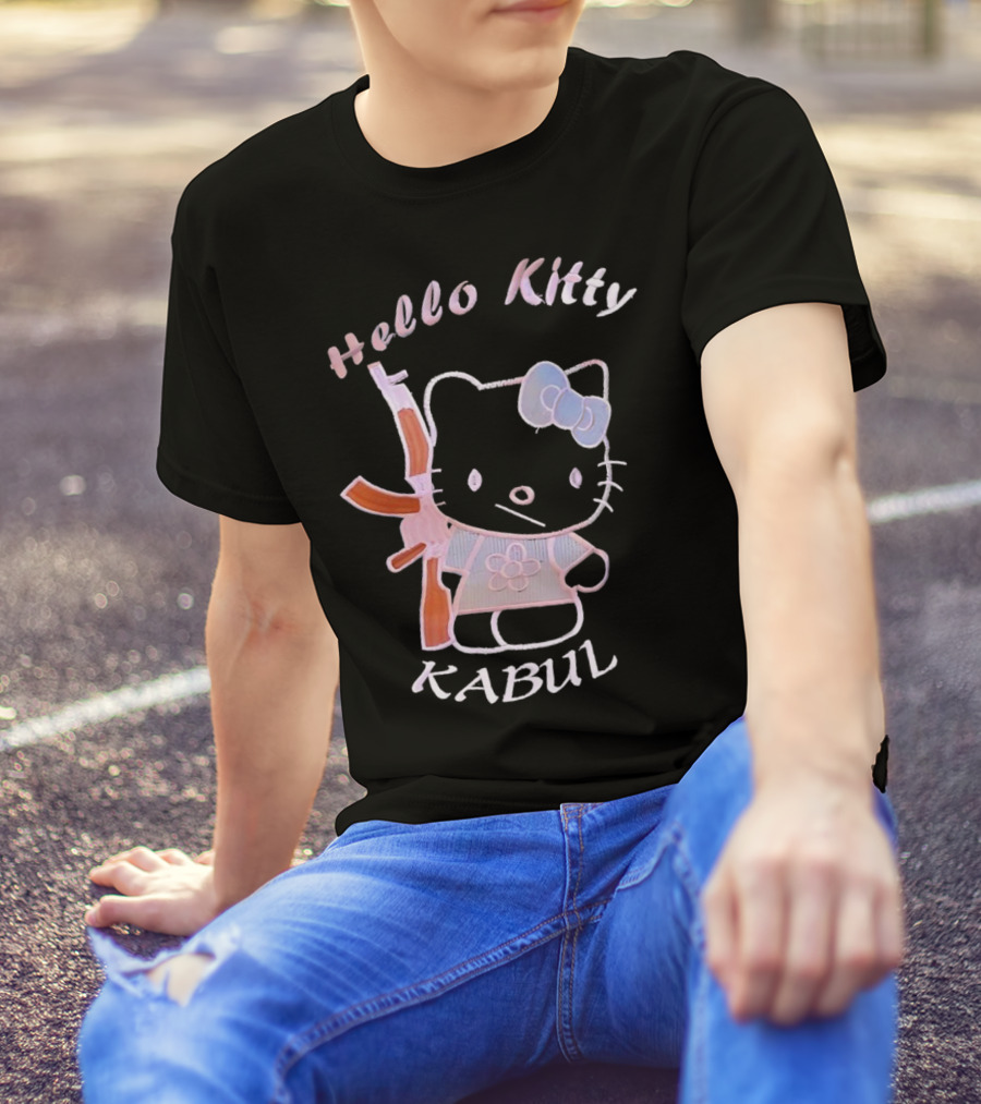 Hello Kitty Kabul Playful Twist On Iconic Character With Rifle T-Shirt