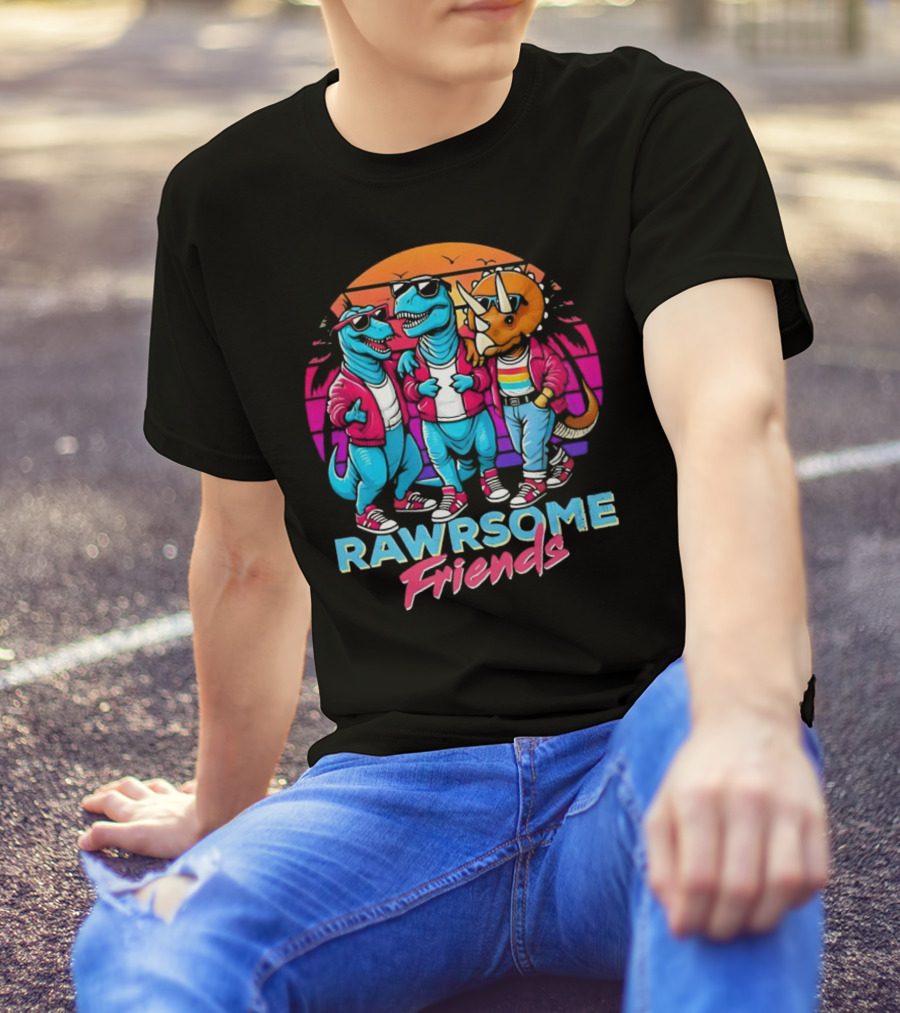 Rawrsome Friends Juna Duncan Retro Dinosaur Crew T-Shirt