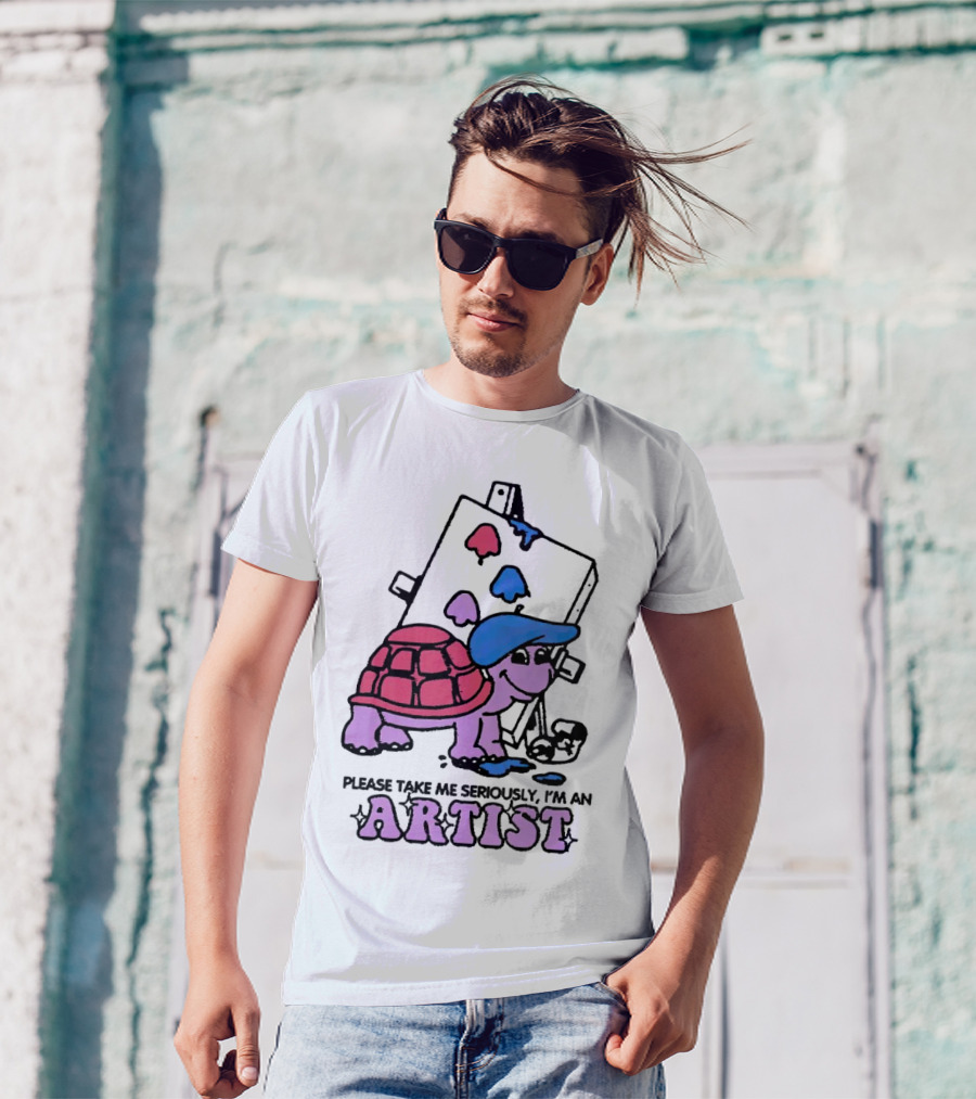 Please Take Me Seriously I'm An Artist Turtle With Paint Palette And Easel T-Shirt