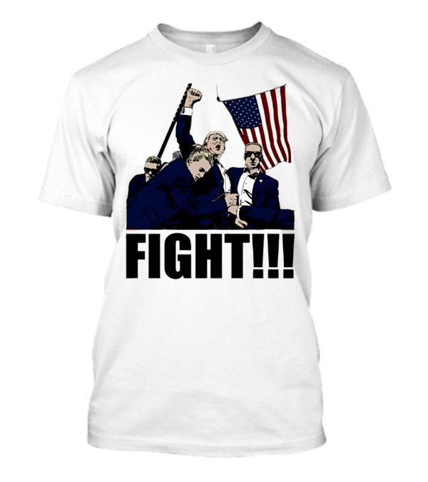 FIGHT Strong Hand USA Cartoon Trump With American Flag T-Shirt